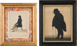 Two Full Profile Silhouettes of Gentleman, Ink and Wash