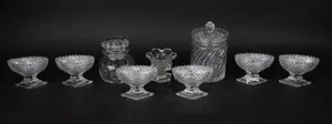 Six Hobnail Colorless Glass Footed Nut Dishes