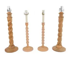 Two Pairs of Wood Barley Twist Table Lamps