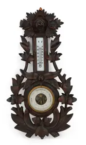 Black Forest Carved Walnut Barometer