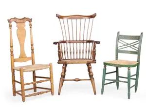 Tiger Maple and Oak Baluster Back Rush Seat Side Chair