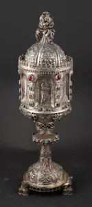 930 Silver and Hardstone Adorned Footed Reliquary