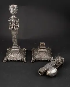 Continental Silver Ornate Candlesticks