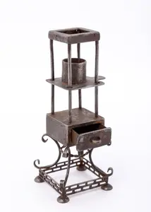 AN EARLY METAL HAVDALAH COMPENDIUM. Probably Germany, 19TH century. With a removable drawer and slidi