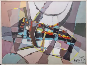 SCHIFF. Midcenturey abstract painting. Oil on Canvas. USA