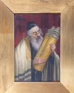 OIL ON BOARD. Danzig, c. 1880. Chassidic man holding torah. Signed F Lettau, And Danzig. 5.8" x 4"