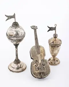 THREE STERLING SILVER SPICE CONTAINERS. Israel, c. 2000
