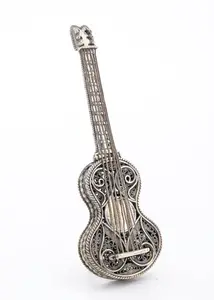 A STERLING SILVER GUITAR SHAPED FILIGREE BESAMIM HOLDER. Israel, modern
