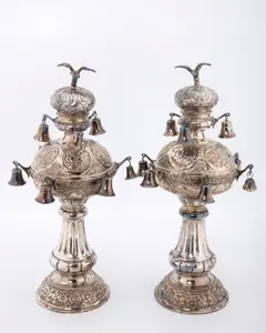 A PAIR OF SILVER TORAH FINIALS. Hungarian, mid-20th century