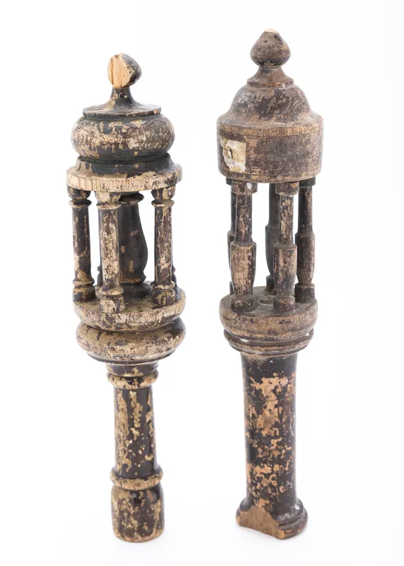 TWO WOOD TORAH FINIALS, Probably Libya, c. 1900 from auction in woodmere, New York — image 19