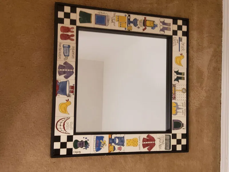 Square Mirror With Ceramic Hand-Painted Tile Frame from auction in Covington, Louisiana — image 9