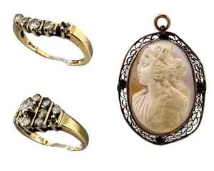10k Gold Diamond & Cameo Lot