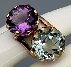 14K Gold Amethyst & Aquamarine Ring