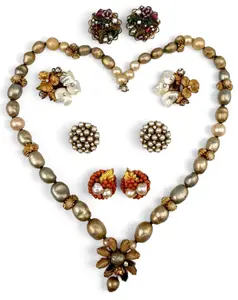 Robert DeMario Earclips & Faux Pearl Necklace