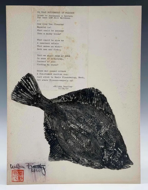 Wilder Mayo Bentley (California) To That Bottomest Of Feeders, Fish With Poem, Mixed Media On Board from auction in Scotts Valley, California — image 42