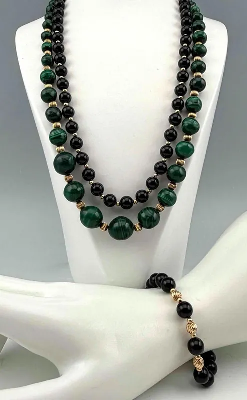 Group of Malachite, Black Onyx and 14K Gold Bead Jewelry from auction in Scotts Valley, California — image 5