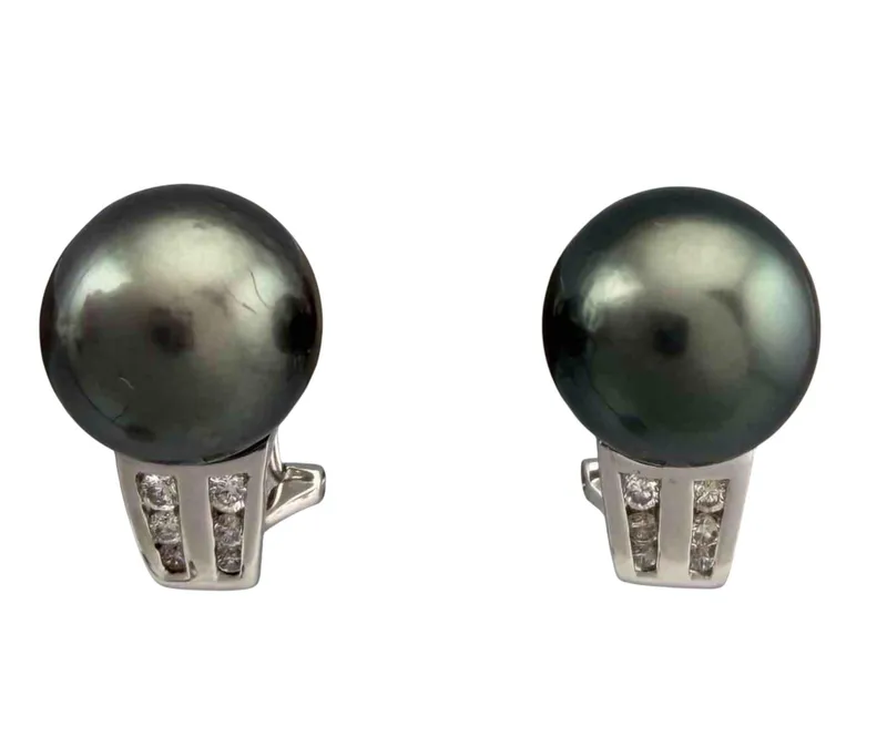 14K White Gold Diamond Pearl Earrings from auction in Scotts Valley, California — image 6