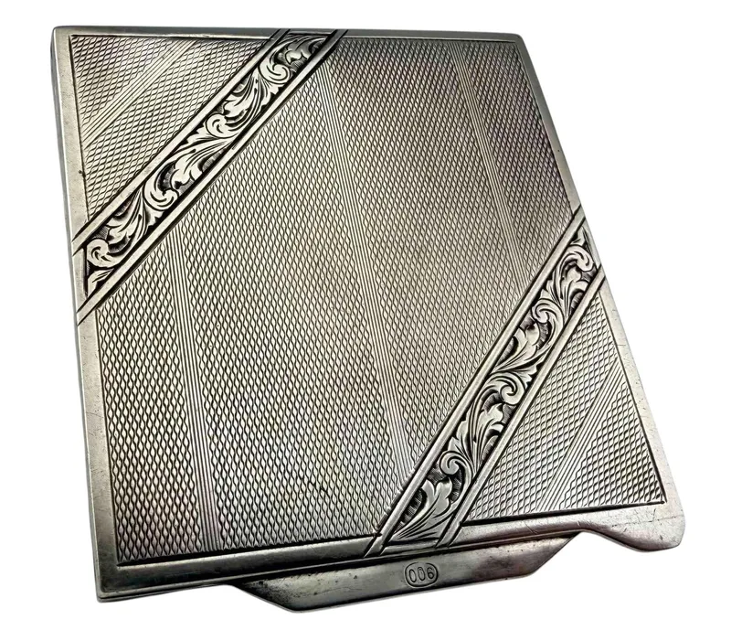Engraved Art Deco 900 Silver Compact from auction in Scotts Valley, California — image 12