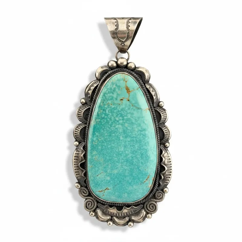 Large Navajo Sterling Silver Turquoise Pendant from auction in Scotts Valley, California — image 18