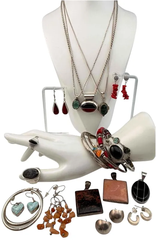 Sterling Silver Jewelry Grouping, Many Vintage Mexican Pieces from auction in Scotts Valley, California — image 14
