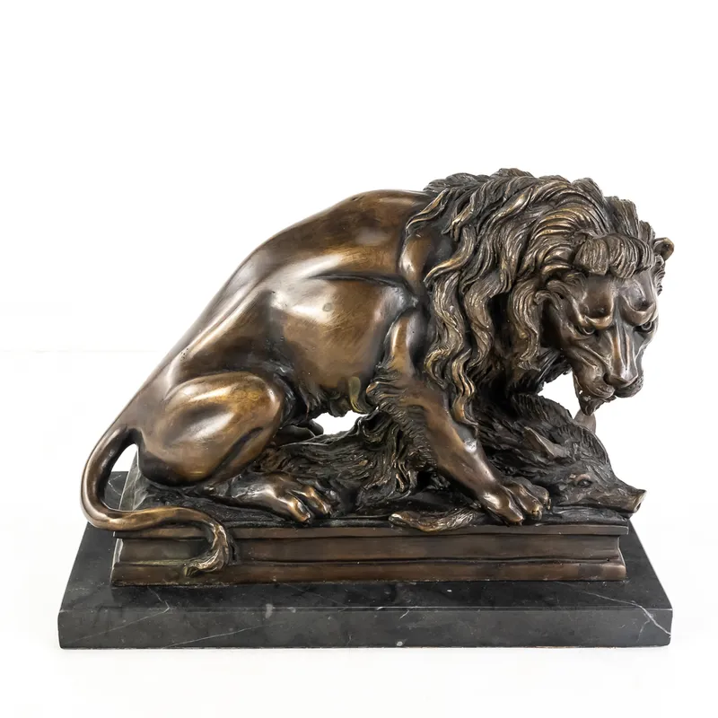 "Lion and Boar" Bronze Sculpture from auction in Union, Illinois — image 16