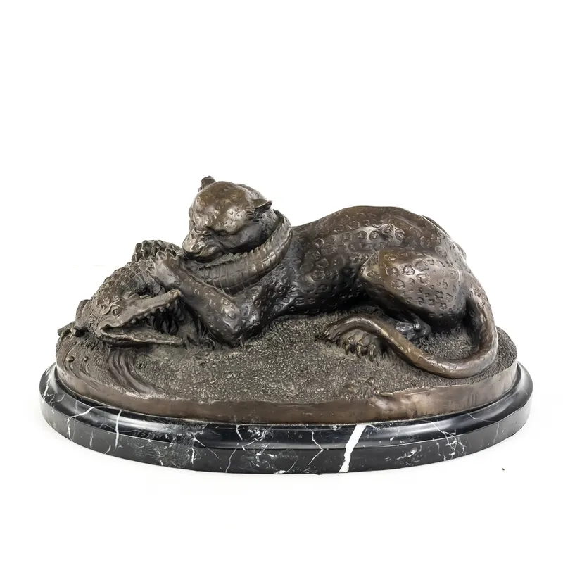 "Tiger and Gavial" Bronze Sculpture from auction in Union, Illinois — image 18