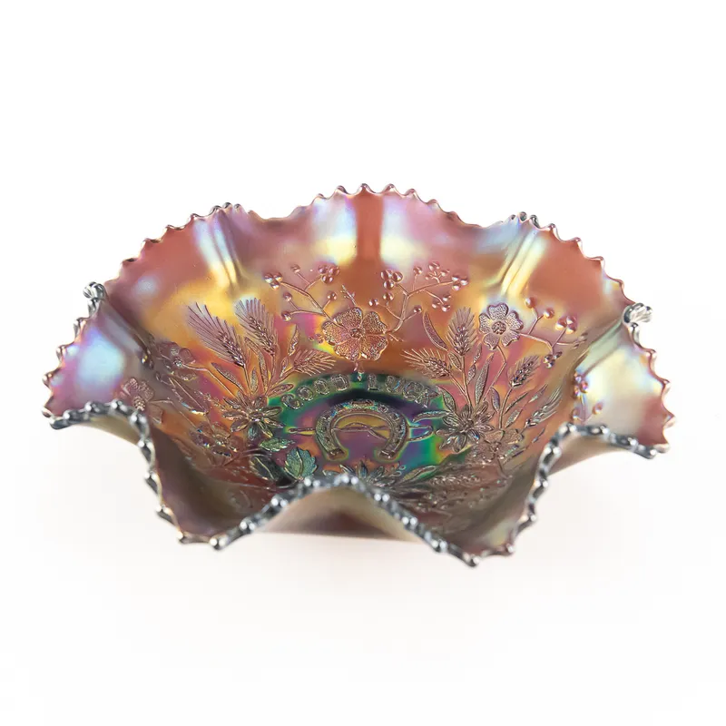 Carnival Glass: Northwood Good Luck Ruffled Bowl from auction in Union, Illinois — image 12
