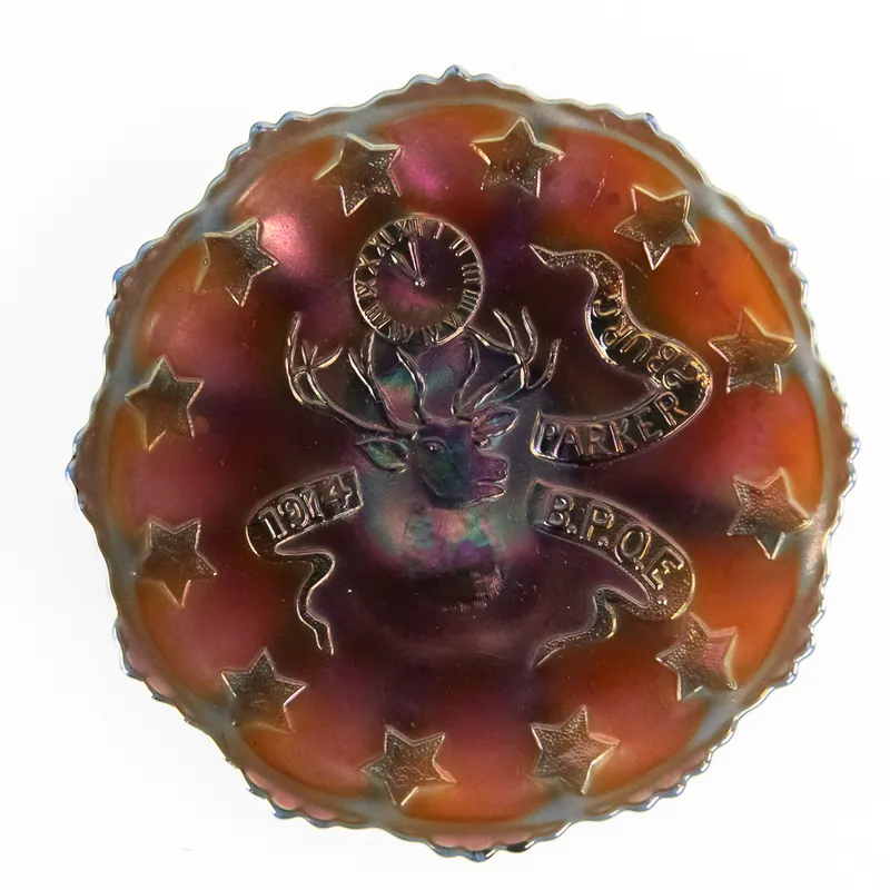 Carnival Glass: Fenton 1914 Parkersburg Elks Plate from auction in Union, Illinois — image 29