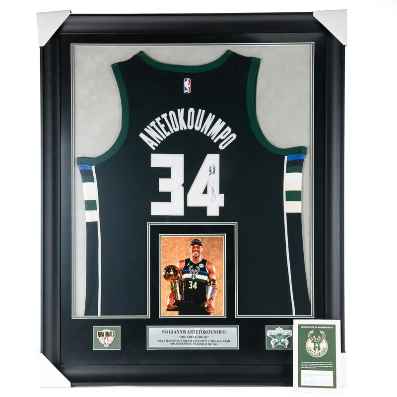 Framed Giannis Antetokounmpo Autographed Jersey from auction in Union, Illinois — image 17