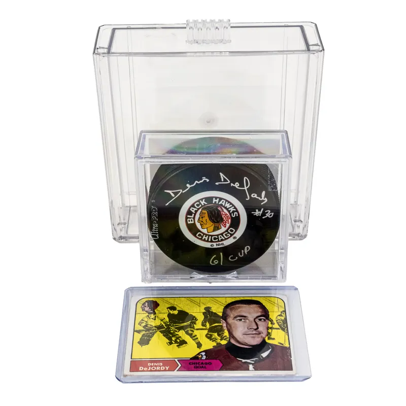 Denis DeJordy Autographed Black Hawks Puck & Card from auction in Union, Illinois — image 42