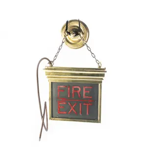 Vintage Brass Back-Lit Double-Sided Fire Exit Sign
