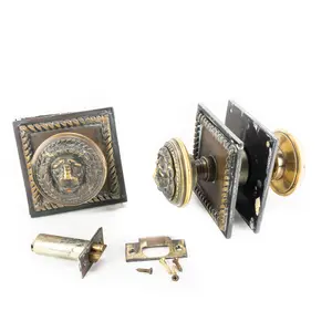 Pair Vintage Brass Lion Head Door Knob Assemblies