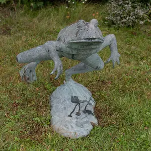 Large Bronze Leaping Frog Garden Statue