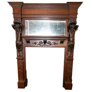Victorian Oak Carved Atlantes Fireplace Mantle