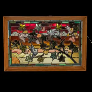 48" Framed Floral Stained Glass Lighted Panel