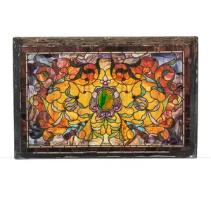 Large Antique Art Nouveau Stained Glass Window