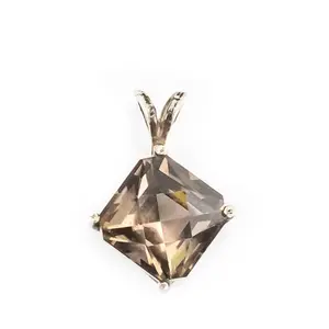 Ladies Princess Cut Smokey Topaz Sterling Pendant