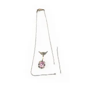 Art Deco Sterling Filigree Pink Topaz Necklace