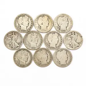 8 Barber & 2 Walking Liberty Silver Half Dollars