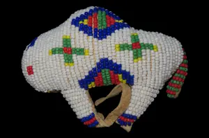4 3/4" Antique Native American Beaded Leather Buffalo Animal Fetish