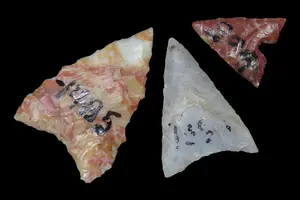 Lot of 3 Triangular Fresno Points, J.J. Currie Ranch, Randall Co., Texas, Palo Duro Canyon, Thomas Draw at Big Falls Sites