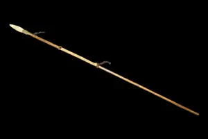 92" Antique Handmade Spear with Large Flint Spear Point, Alaska