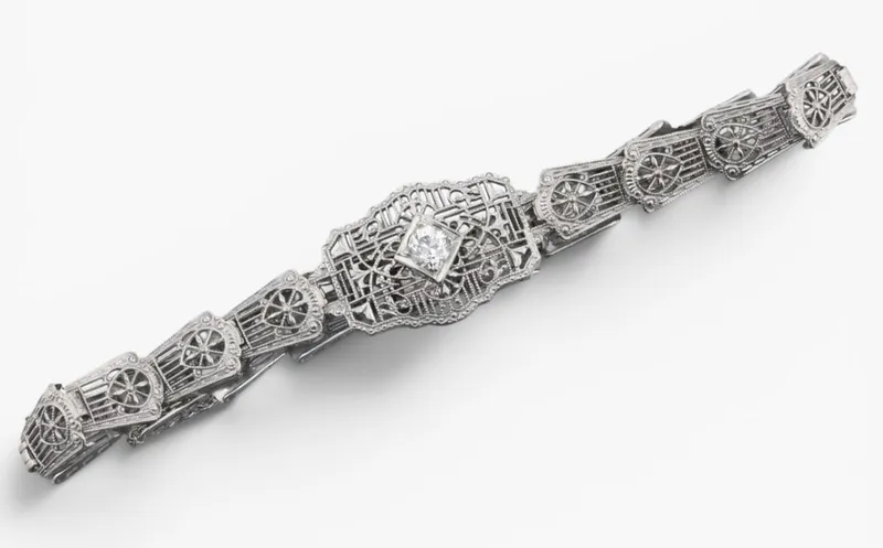14 Karat White Gold Art Deco Diamond Bracelet from auction in West Chester, Pennsylvania — image 6