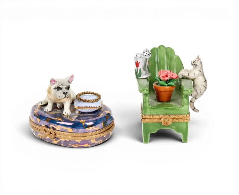 Rochard Limoges Peint Main Trinket Boxes, Cat, French Bulldog from auction in West Chester, Pennsylvania — image 23