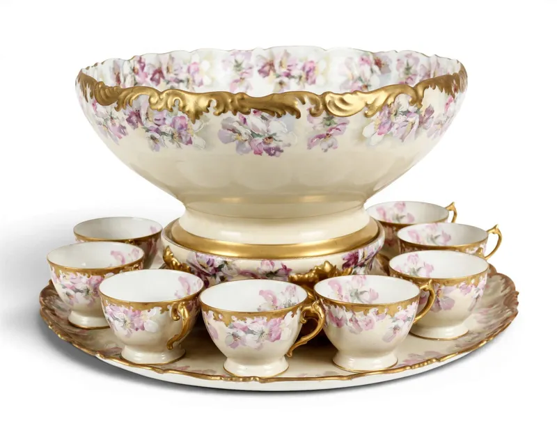 T&V Limoges Porcelain Punch Bowl with Cups from auction in West Chester, Pennsylvania — image 35