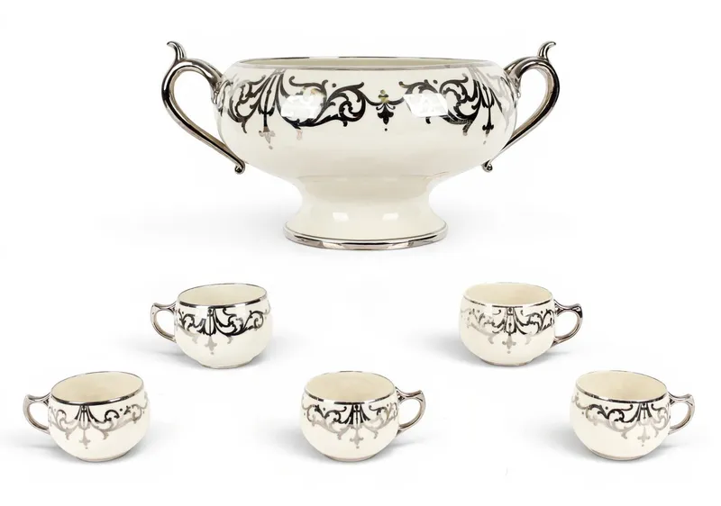 Belleek Willets Porcelain Punch Bowl and Five Cups from auction in West Chester, Pennsylvania — image 38