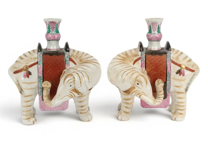 Pair of Mottahedeh Winterthur Elephant Porcelain Candle Holders from auction in West Chester, Pennsylvania — image 43