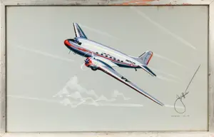 Harry Jaffee (American, 1922-1985) Douglas DC-3 Gouache, American Airlines