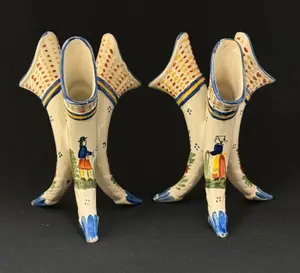Pair HB Quimper Tri-corner Vases