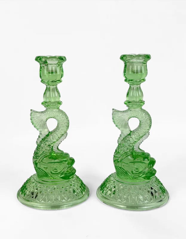 Pair of Cambridge Glass Co "Dolphin" Uranium Candlesticks (A) from auction in Saint Paul, Minnesota — image 45